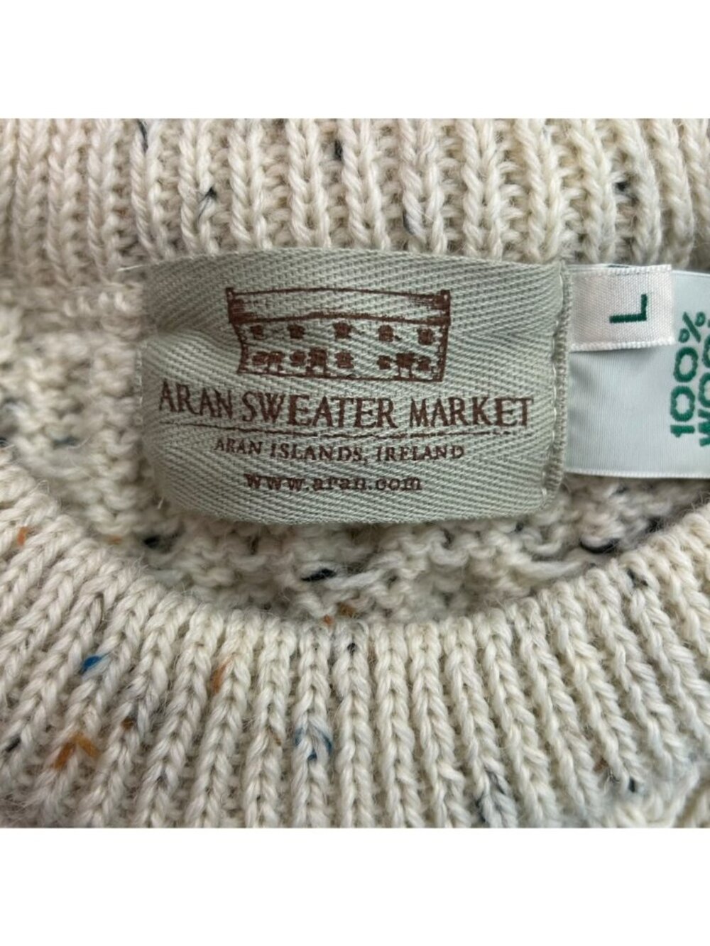 Aran Sweater Market Women's L Cream 100% Wool Crew Fisherman Chunky Cable Knit - Picture 7 of 14